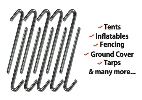 5/16" x 10" Steel Hook Tarp Stakes, 25 Pack