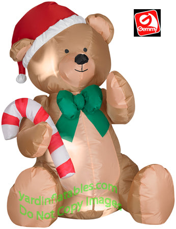 3' Gemmy Airblown Christmas Teddy Bear w/ Candy Cane