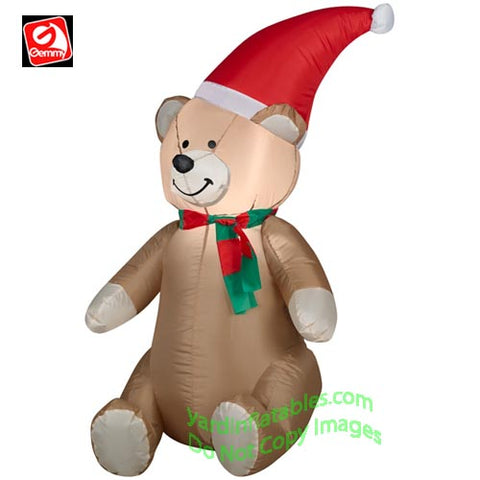 3 1/2' Gemmy Airblown Inflatable Teddy Bear Wearing Santa Hat
