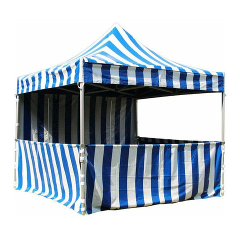 Tent and Table Inflatable Bouncers 10' x 10' 50mm Blue/White Striped Speedy Pop-up Carnival Tent by Tent and Table 754972372244 ST-1150BW-KIT 10' x 10' 50mm Blue/White Striped Speedy Pop-up Carnival Tent