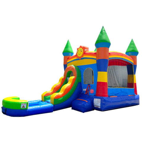 Rental Lite Rainbow Castle Smiley Face Bounce House Slide Combo with Wet Pool Attachment