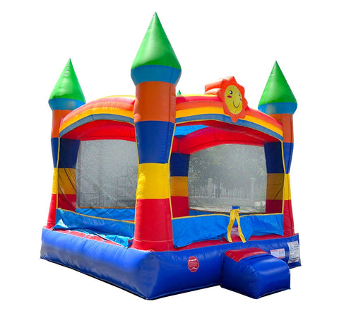 Rental Lite Rainbow Smiley Face Castle Inflatable Bounce House with Blower