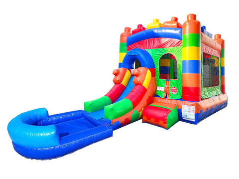 Rental Lite Building Block Bounce House with Slide, Blower and Pool