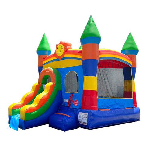 12'H Crossover Rainbow Castle Smiley Face Bounce House Slide Combo with Blower