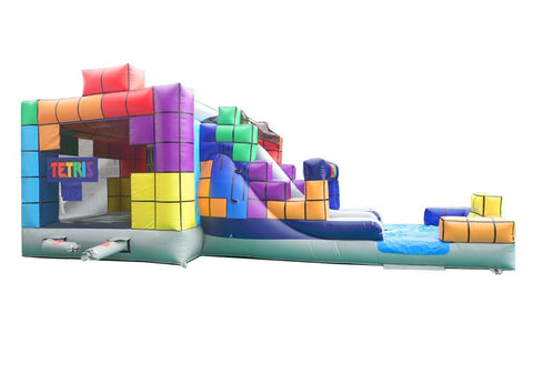  Tetris' Mega Inflatable Double Water Slide Bounce House with Blower