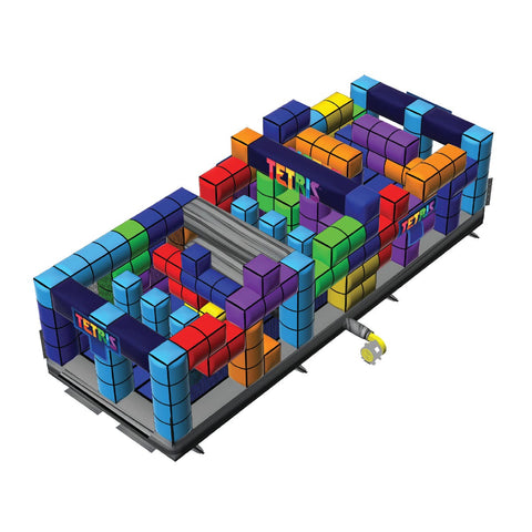 Tetris 30-foot inflatable obstacle course with dual racing lanes and pop-up obstacles