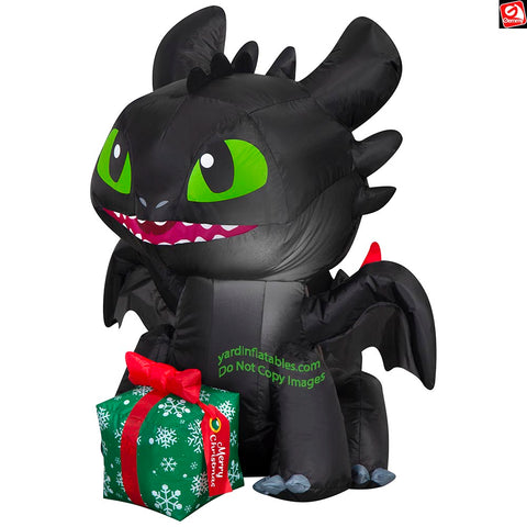 3' Gemmy Airblown Inflatable Toothless the Dragon w/ Christmas Present