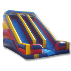 Ultimate Jumpers SLIP N SLIDE 22′ PRIMARY COLORS FRONT LOAD DOUBLE LANE SLIDE by Ultimate Jumpers S029 22′ PRIMARY COLORS FRONT LOAD DOUBLE LANE SLIDE Ultimate Jumpers S029