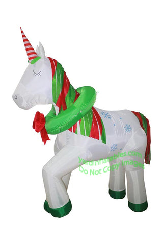 6' Air Blown Inflatable Christmas Unicorn w/ Wreath
