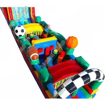 18'H 70 Feet Sports Obstacle And Dual Lane Slide Combo by Unique World SKU# 5012P