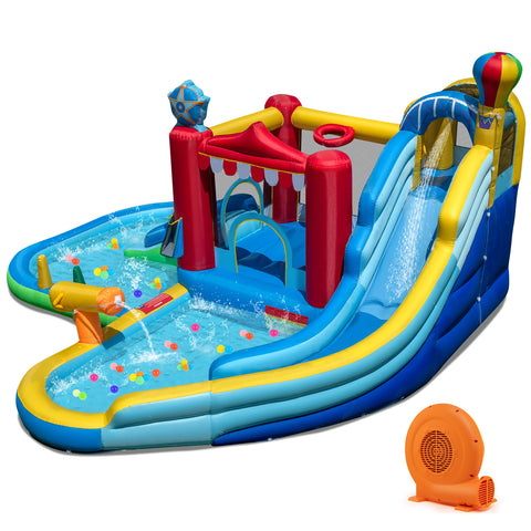 Inflatable Water Park with Splash Pool, 50 Ocean Balls and 750W Blower