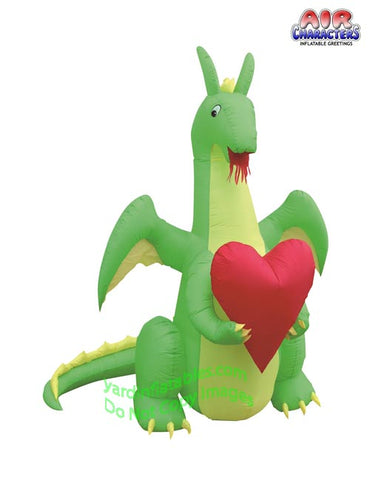 6' Air Blown Inflatable Valentine's Day Green & Yellow Dragon Holding Heart