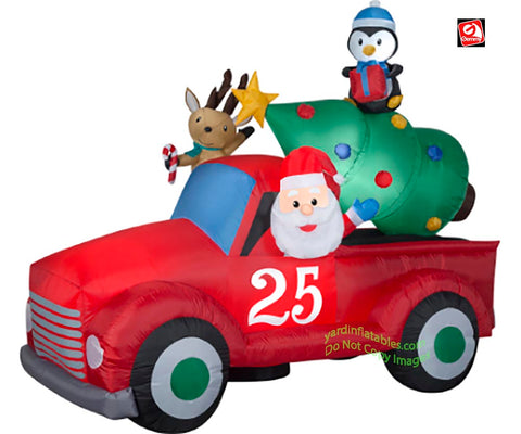 8' Gemmy Airblown Inflatable Christmas Vintage Truck w/ Santa, Reindeer, and Penguin