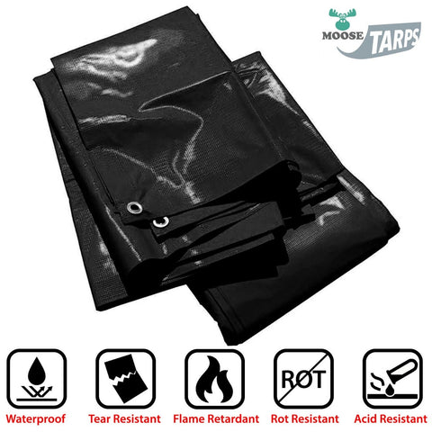 15' x 15' Heavy Duty Waterproof PVC Vinyl Tarp - Black