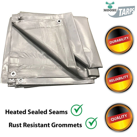 15' x 15' Heavy Duty Waterproof PVC Vinyl Tarp - Gray