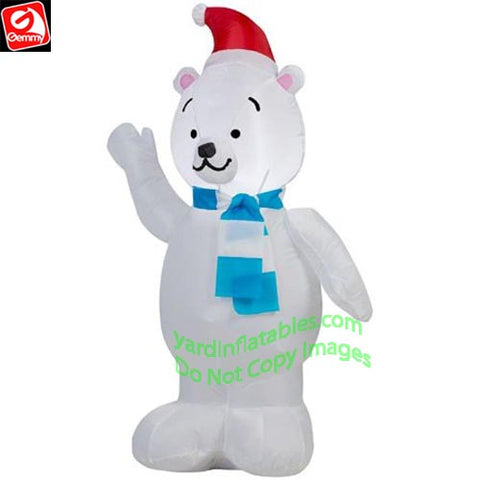 3 1/2' Gemmy Airblown Inflatable Polar Bear w/ Blue Scarf and Santa Hat