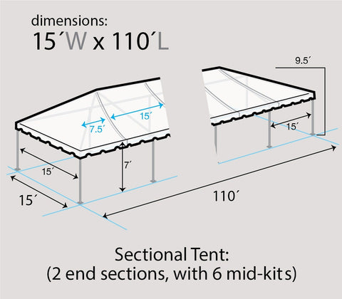 15' x 105' Premium West Coast Frame Party Tent - White, 8 Piece Sectional