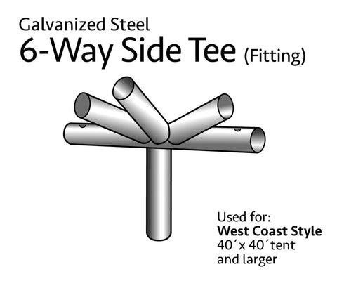 6 Way Side Tee for West Coast Frame Tent, Single Tube