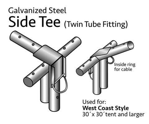 4-Way Side Tee for West Coast Frame Tents, Twin Tube