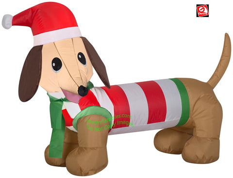 4' Gemmy Airblown Inflatable Weiner Dog in Winter Outfit