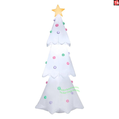 8.5' Gemmy Airblown Inflatable White Christmas Tree w/ Star and Ornaments