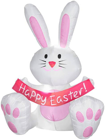 3 1/2' Gemmy Airblown Inflatable White Easter Bunny w/ Pink Belly