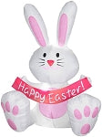 3 1/2' Gemmy Airblown Inflatable White Easter Bunny w/ Pink Belly