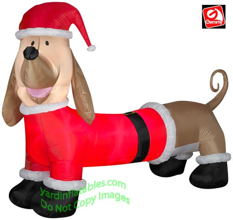 6.5' Gemmy Airblown Inflatable Christmas Dachshund Wiener Dog Wearing Santa Outfit