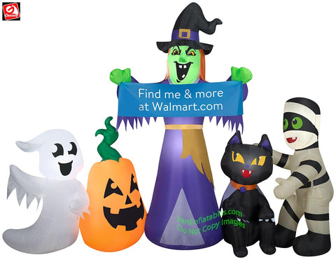12' Gemmy Airblown Colossal Halloween Witch and Friends Scene w/ Banner