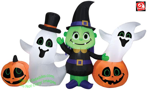 7' Gemmy Airblown Inflatable Halloween Witch w/ Ghost and Pumpkins Scene