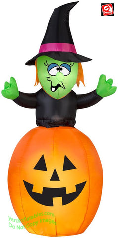 5.5' Gemmy ANIMATED Airblown Inflatable Witch Spinning in Pumpkin