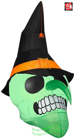 6' Gemmy Airblown Inflatable Halloween Green Witch Skull