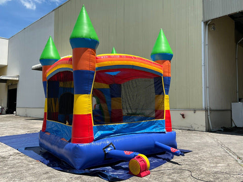 Rental Lite Rainbow Smiley Face Castle Inflatable Bounce House with Blower