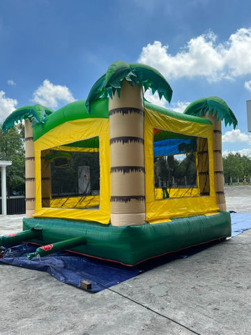 Rental Lite Tropical Jungle Smiley Face Inflatable Bounce House with Blower