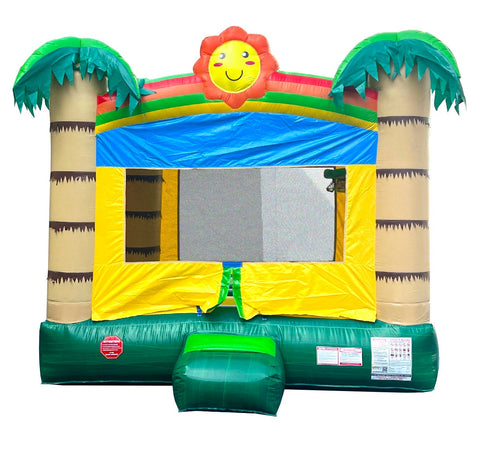 Rental Lite Tropical Jungle Smiley Face Inflatable Bounce House with Blower (Non Printed)