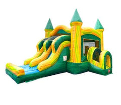 Kids Green Marble Dual Lane Bounce House with Slide Combo with Blower
