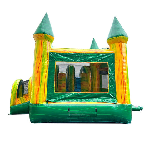 Kids Green Marble Dual Lane Bounce House with Slide Combo with Blower