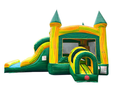 Kids Green Marble Dual Lane Bounce House with Slide Combo with Blower
