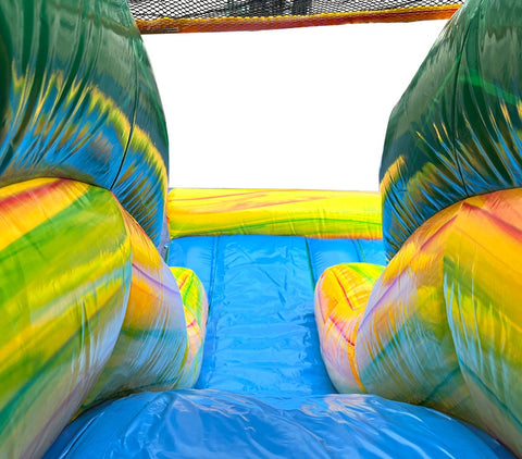 Kids Green Marble Dual Lane Bounce House with Slide Combo with Blower