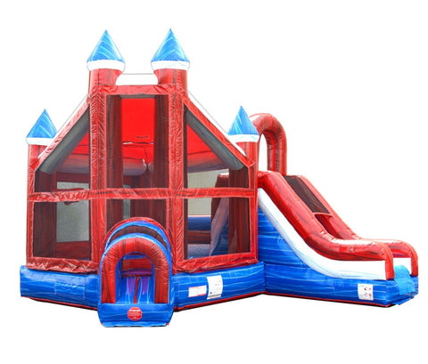 Red, White and Blue Marble Deluxe Inflatable Castle Bounce House Slide Combo w/ Blower