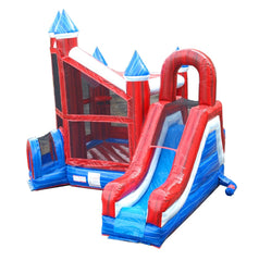 Red, White and Blue Marble Deluxe Inflatable Castle Bounce House Slide Combo w/ Blower