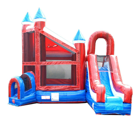 Red, White and Blue Marble Deluxe Inflatable Castle Bounce House Slide Combo w/ Blower