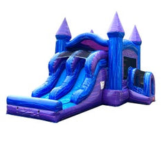 Kids Purple Marble Double Lane Bounce House with Slide Combo with Blower