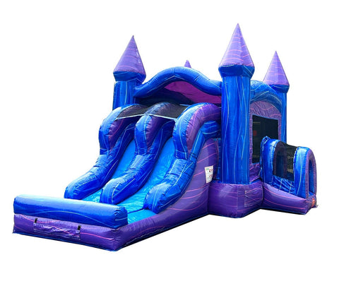 Kids Purple Marble Double Lane Bounce House with Slide Combo with Blower