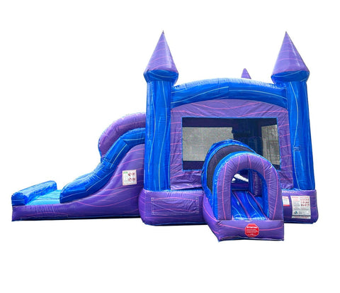 Kids Purple Marble Double Lane Bounce House with Slide Combo with Blower
