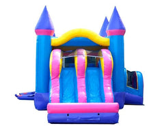 Kids Pink Bounce House and Double Lane Slide Combo with Blower