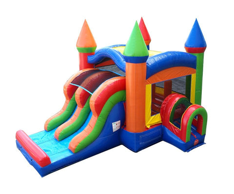 Buy Kids Modern Rainbow Bounce House and Double Lane Slide Combo with Blower