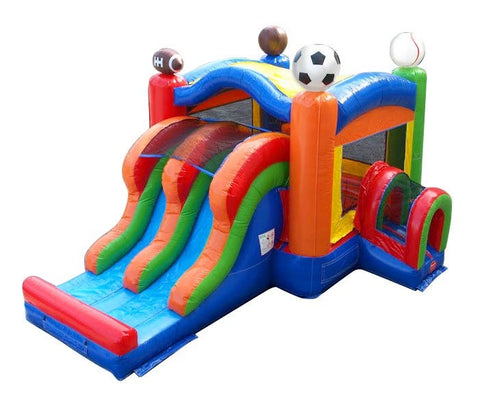 Save on Kids Sports Commercial Inflatable Bounce House and Double Lane Slide Combo with Blower