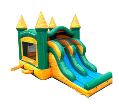 Kids Yellow Marble Double Lane Slide Combo with Blower