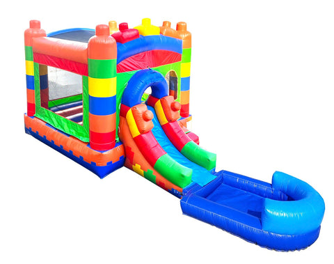 Rental Lite Building Block Bounce House with Slide, Blower and Pool